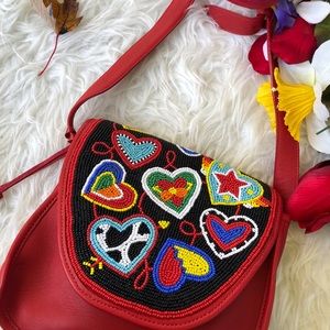 Brighton Red Crossbody Bag with Colorful Heart Design